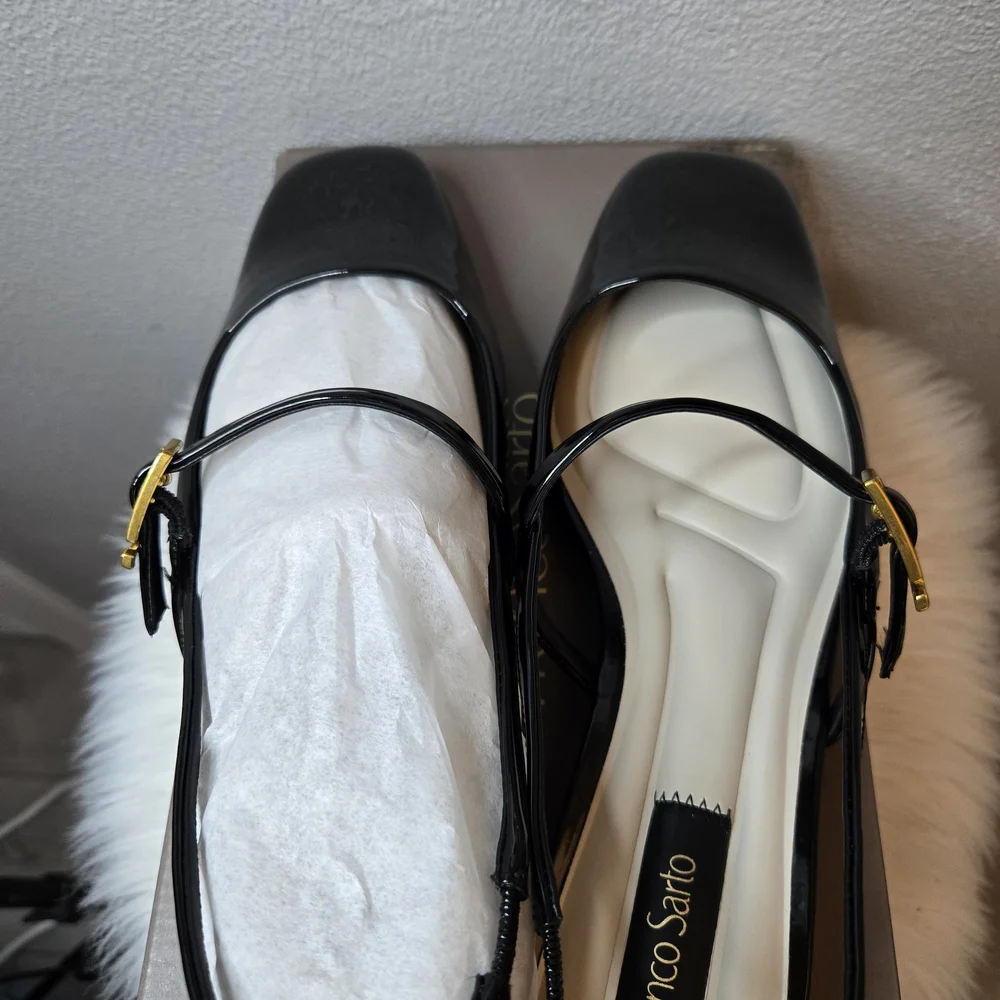 Franco Sarto Destin Elegant Black Patent Leather Slingback Shoes New In Box $135 - Picture 7 of 10